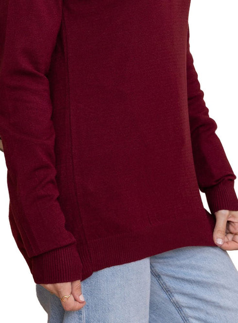 Brick Red Round Knit Pullover - Khotwh