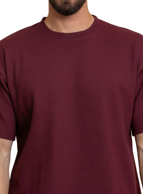 Brick Red Squares O.S Round T-Shirt - Khotwh