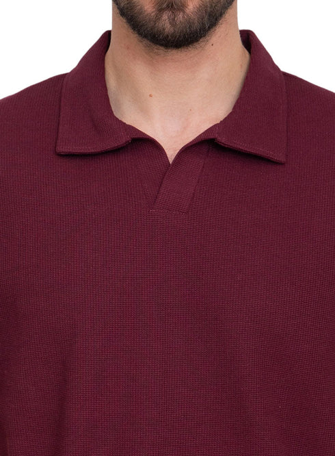 Brick Red Squares Polo Neck T-Shirt - Khotwh