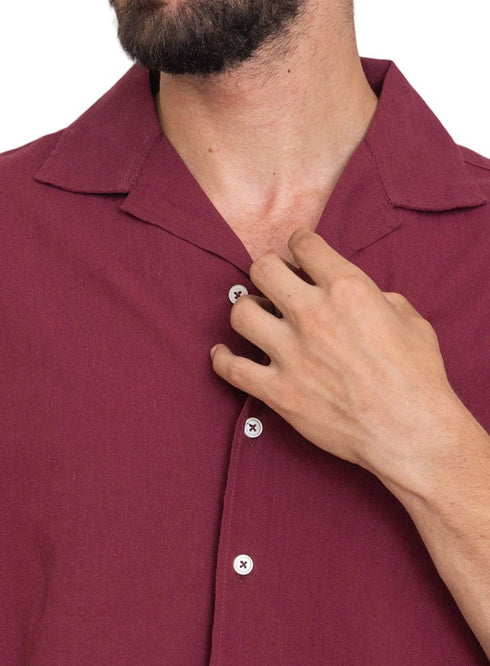 Brick Red Tennis Collar Linen Shirt - Khotwh