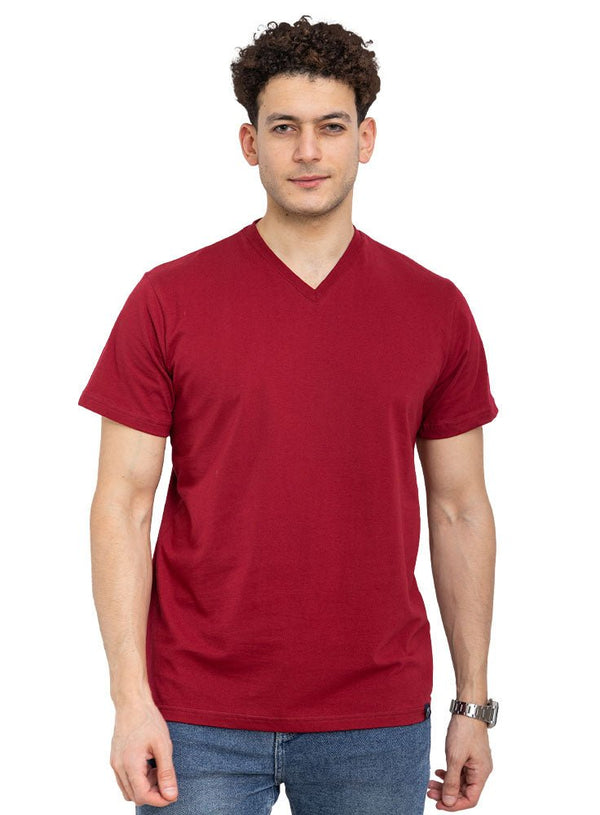 Brick Red V - neck T-Shirt - Khotwh