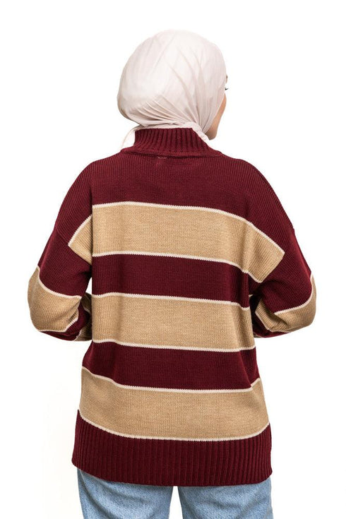 Brick Red W - Striped Pullover - Khotwh