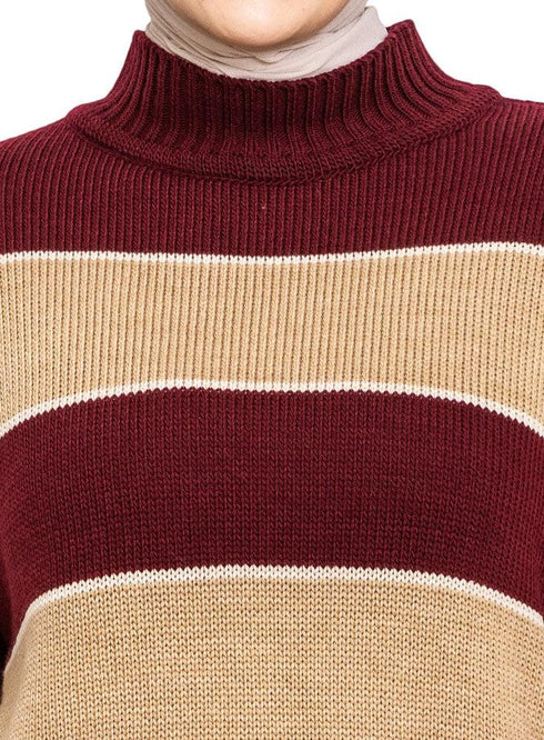 Brick Red W - Striped Pullover - Khotwh