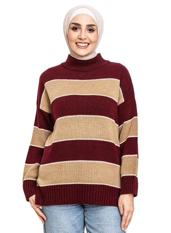 Brick Red W - Striped Pullover - Khotwh