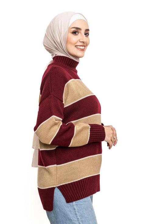 Brick Red W - Striped Pullover - Khotwh