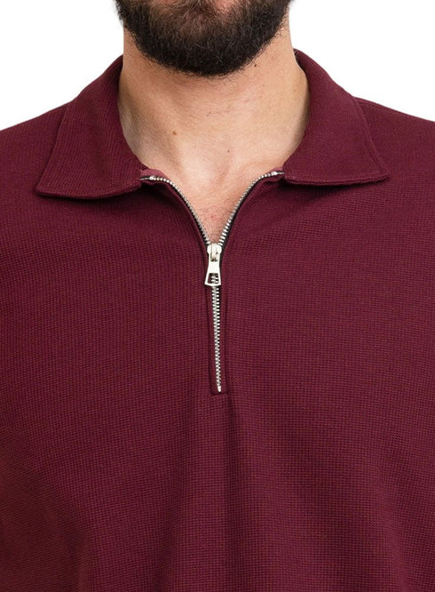 Brick Red Zipper Squares Polo Neck T-Shirt - Khotwh