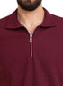 Brick Red Zipper Squares Polo Neck T-Shirt - Khotwh