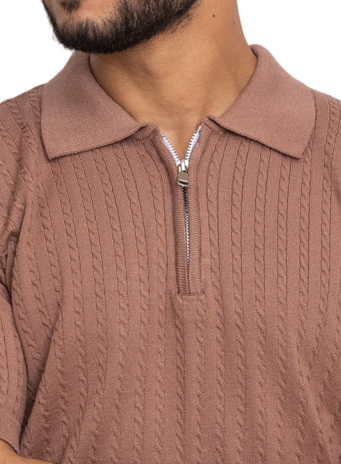 Brown Design 01046Knit Polo Neck - T-Shirt - Khotwh