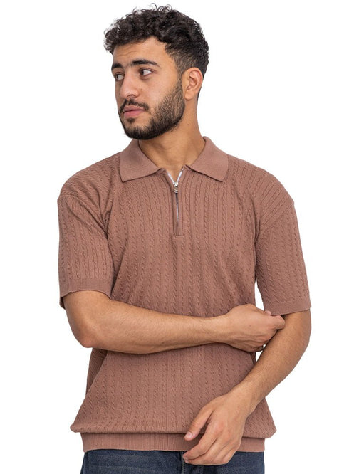Brown Design 01046Knit Polo Neck - T-Shirt - Khotwh
