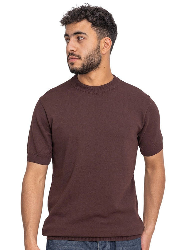 Brown Design 1151Knit Round T-Shirt - Khotwh