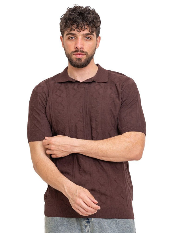 Brown Design 1172Knit Polo Neck - T-Shirt - Khotwh