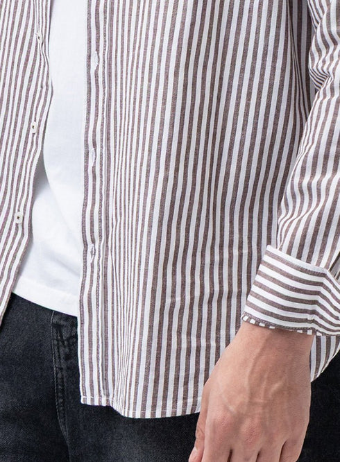 Brown - Design 2 Striped Linen Shirt - Khotwh