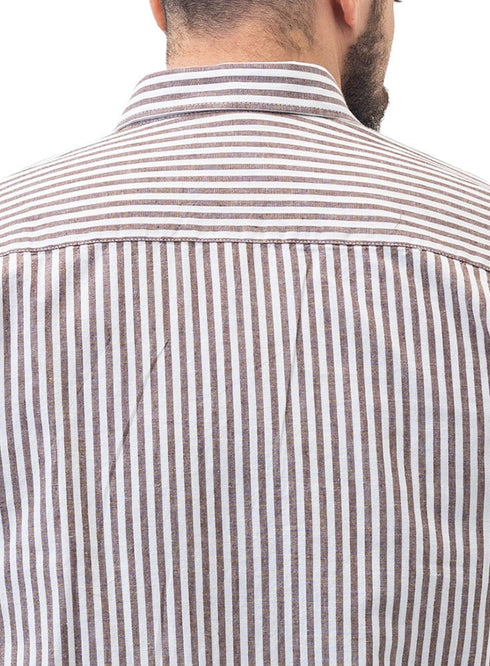 Brown - Design 2 Striped Linen Shirt - Khotwh