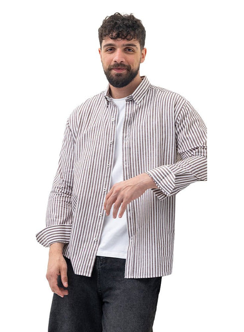 Brown - Design 2 Striped Linen Shirt - Khotwh