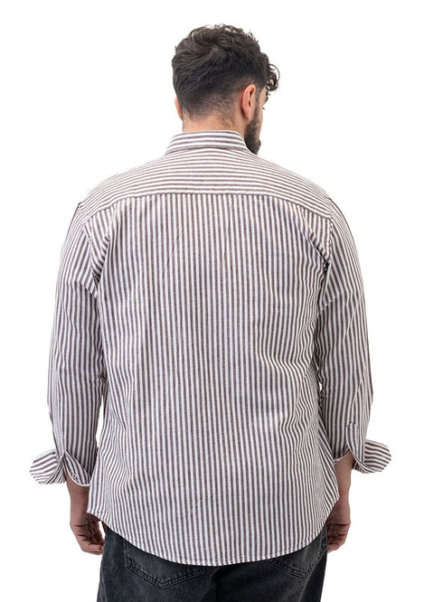 Brown - Design 2 Striped Linen Shirt - Khotwh