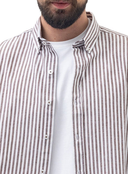 Brown - Design 2 Striped Linen Shirt - Khotwh