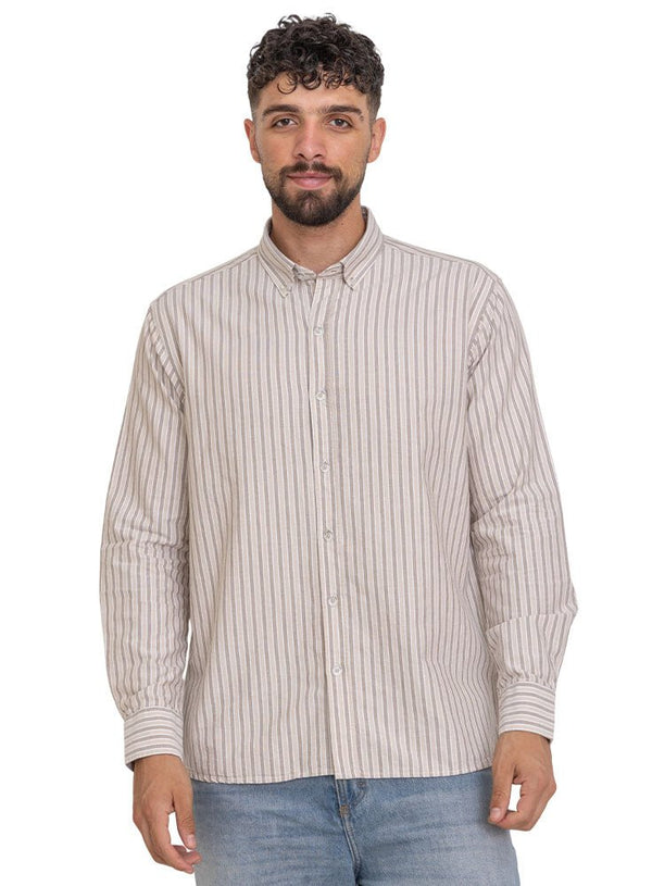 Brown - Design 2 Striped Oxford Shirt - Khotwh