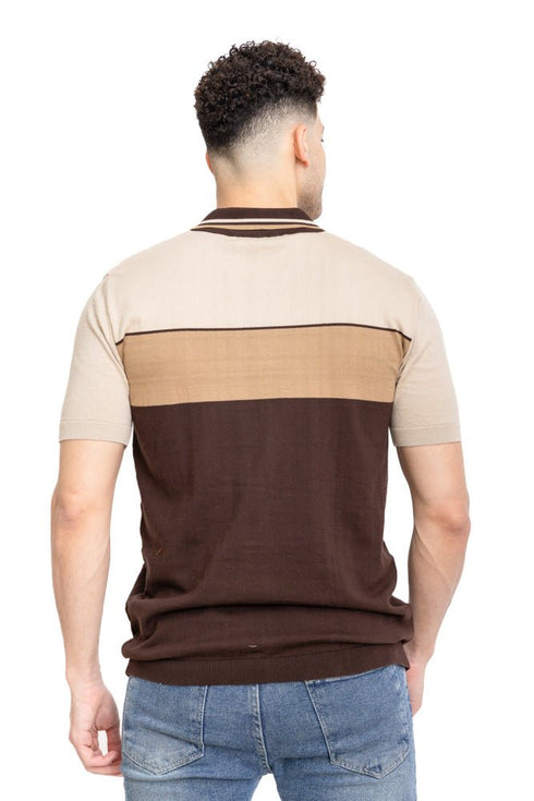 Brown F - Zipper Polo Knit T-Shirt - Khotwh