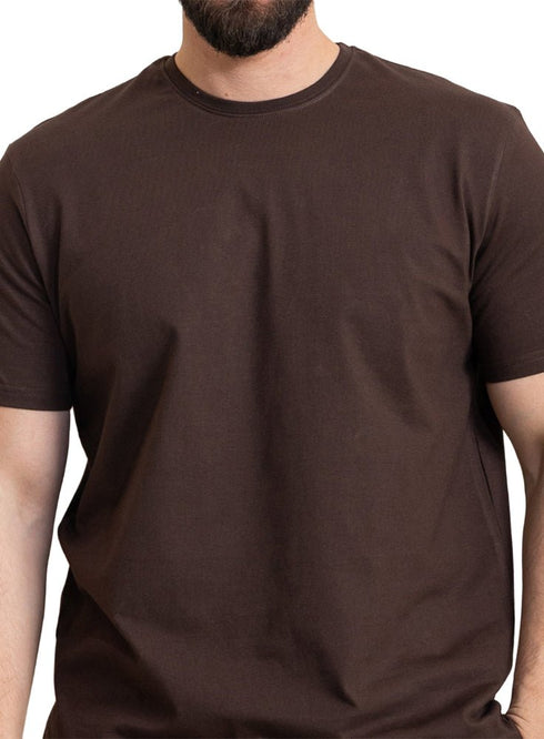Brown Relaxed Round T-Shirt - Khotwh