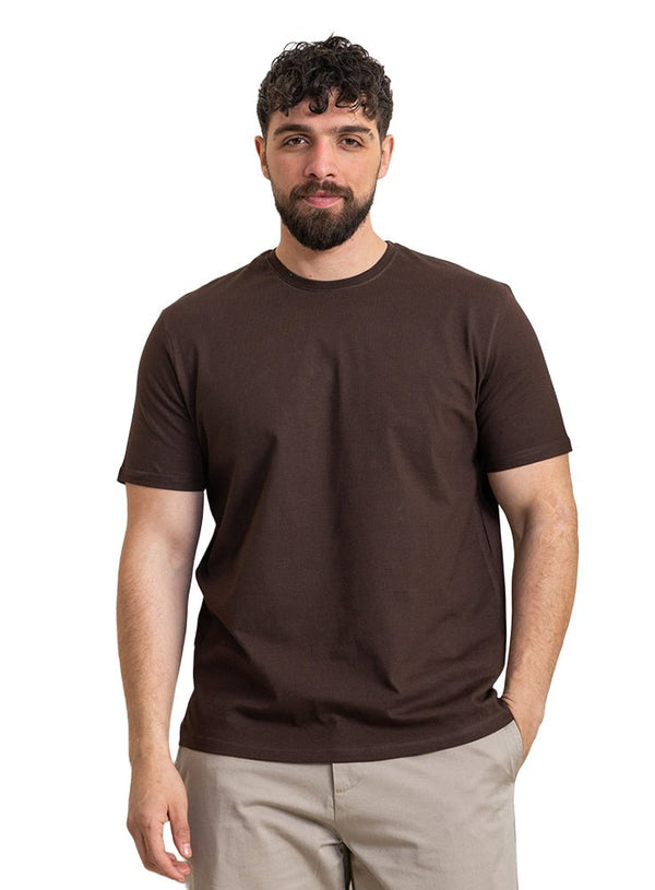 Brown Relaxed Round T-Shirt - Khotwh