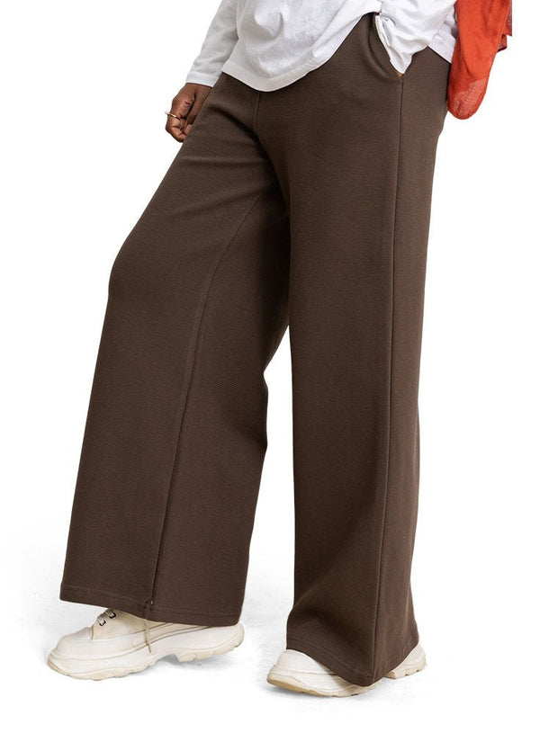 Brown Ribbed Wide Leg - Khotwh