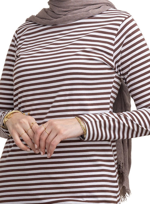 Brown Striped Long - Sleeve - Khotwh