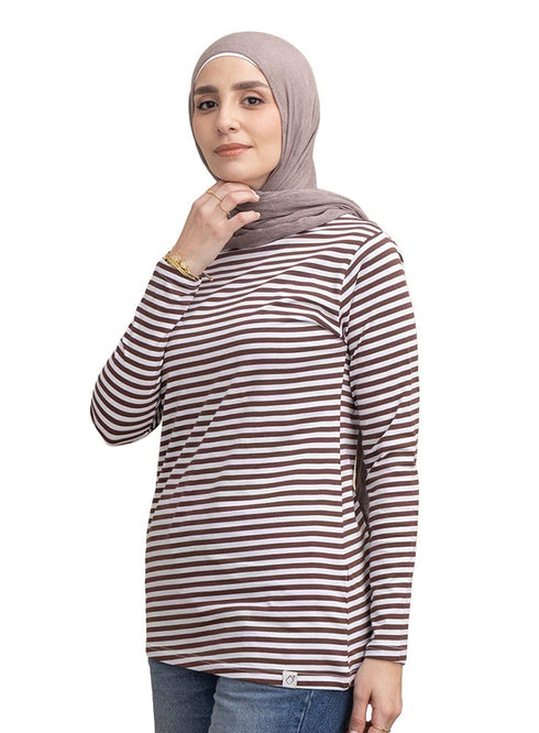 Brown Striped Long - Sleeve - Khotwh