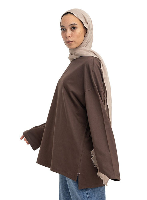 Brown V-Over Size Long-Sleeve - Khotwh