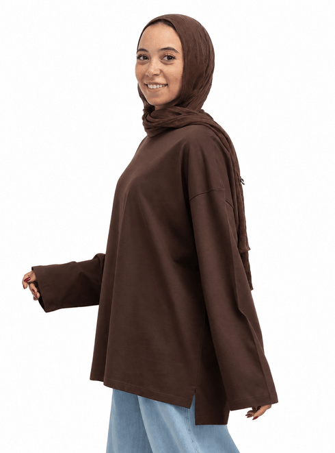 Brown V-Over Size Long-Sleeve - Khotwh