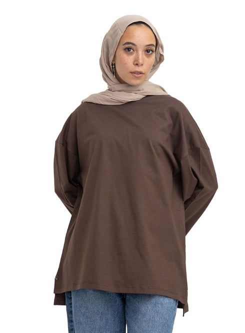 Brown V-Over Size Long-Sleeve - Khotwh