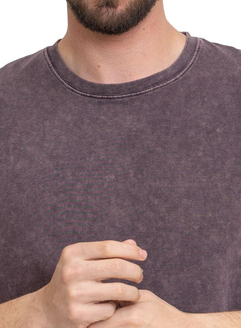 Brown Washed O - S Round T-Shirt - Khotwh