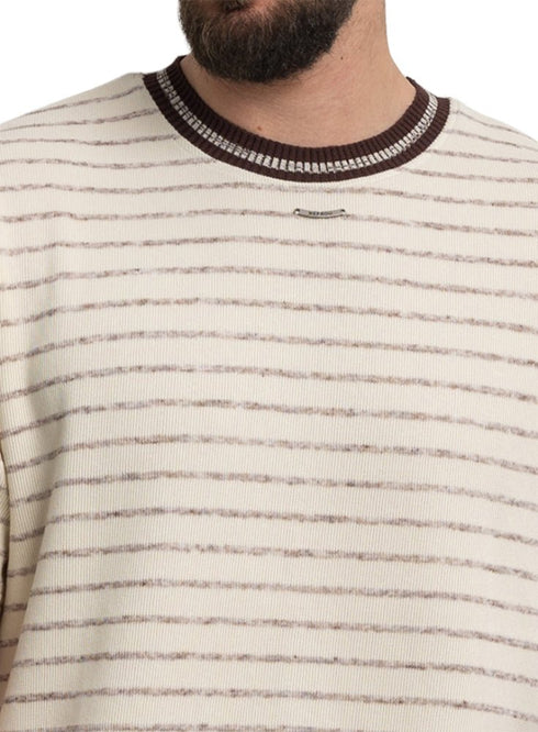 Brown*off - white Design 3042 NF - Striped Round T-Shirt - Khotwh
