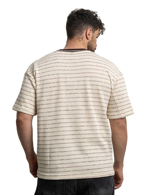 Brown*off - white Design 3042 NF - Striped Round T-Shirt - Khotwh