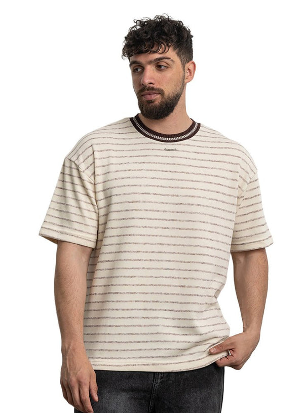 Brown*off - white Design 3042 NF - Striped Round T-Shirt - Khotwh