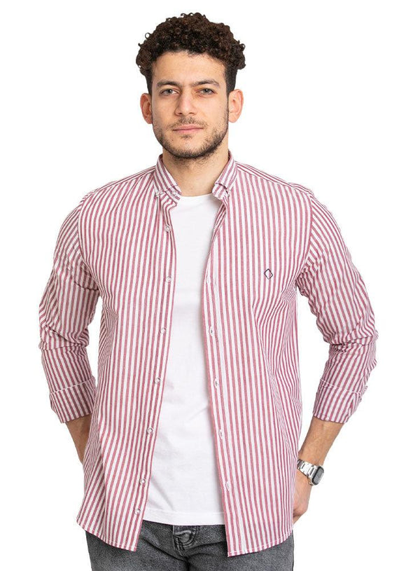 Burgundy Striped Oxford Shirt - Khotwh