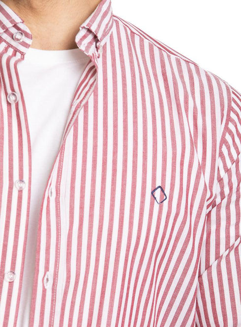 Burgundy Striped Oxford Shirt - Khotwh
