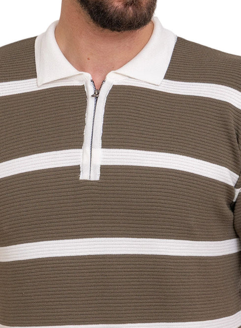 Cactus Design 01020Knit Polo Neck Zipper - T-Shirt - Khotwh