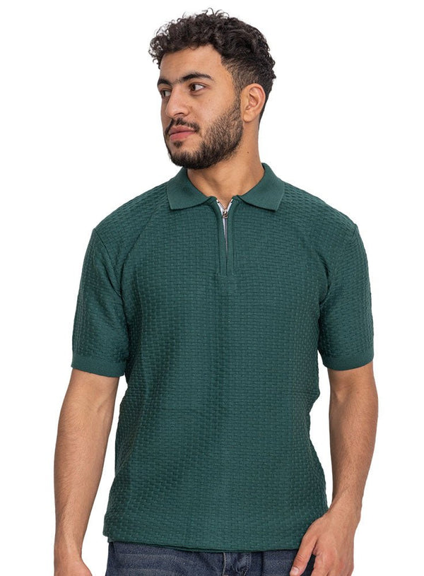 Cactus Design 01043Knit Polo Neck Zipper - T-Shirt - Khotwh