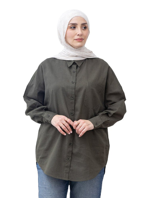 Cactus Pocket Over Size Linen Shirt - Khotwh