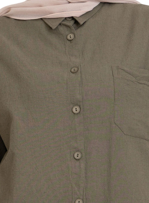 Cactus Pocket Over Size Linen Shirt - Khotwh