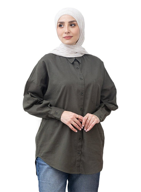 Cactus Pocket Over Size Linen Shirt - Khotwh
