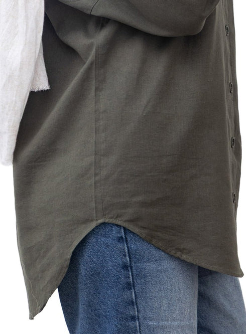 Cactus Pocket Over Size Linen Shirt - Khotwh