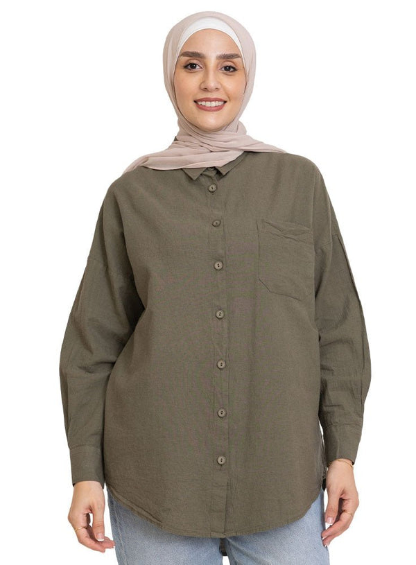 Cactus Pocket Over Size Linen Shirt - Khotwh