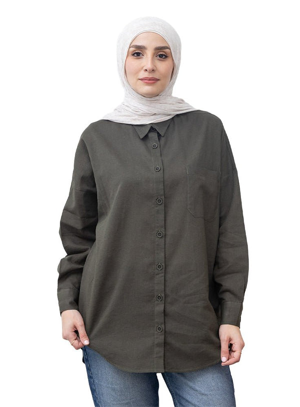 Cactus Pocket Over Size Linen Shirt - Khotwh