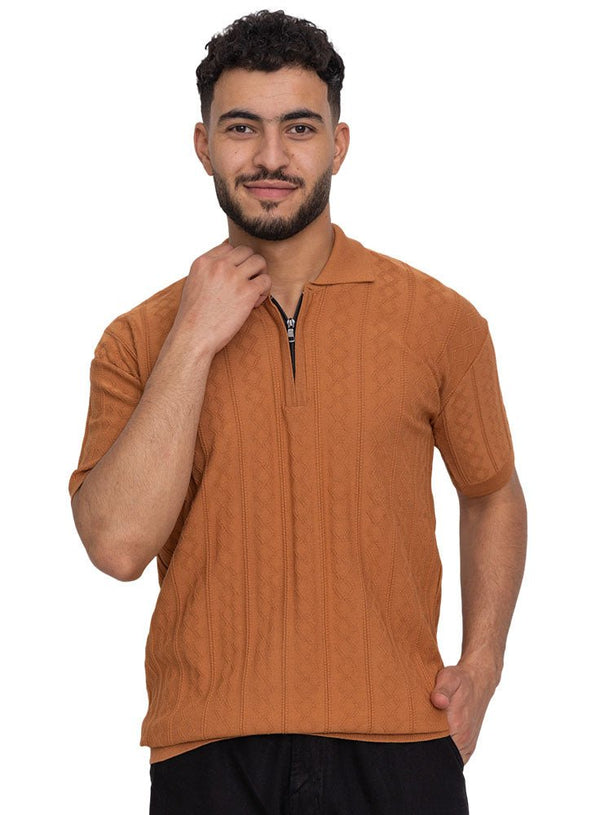 Camel Design 01054Knit Polo Neck Zipper - T-Shirt - Khotwh