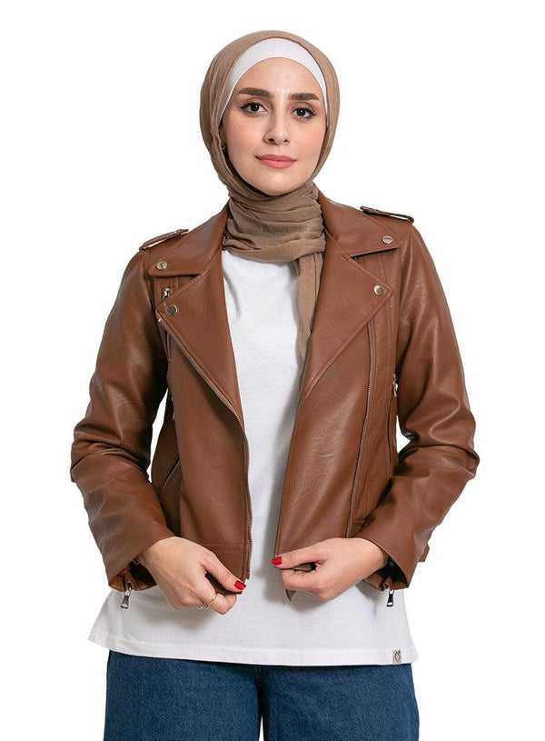 Caramel Leather Jacket - Khotwh