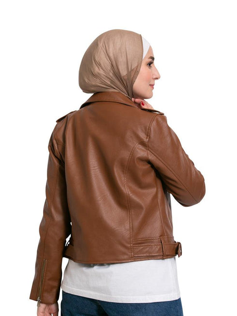 Caramel Leather Jacket - Khotwh