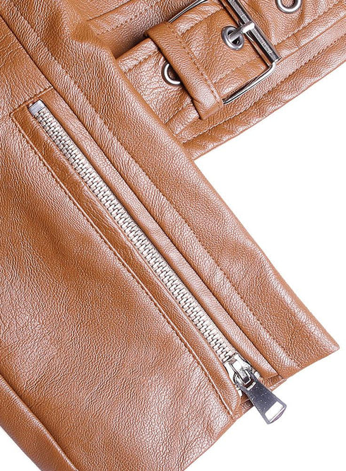 Caramel Leather Jacket - Khotwh