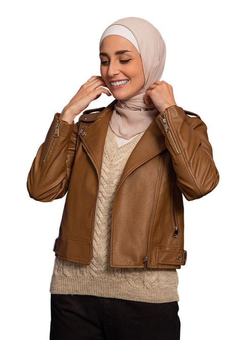 Caramel Leather Jacket - Khotwh