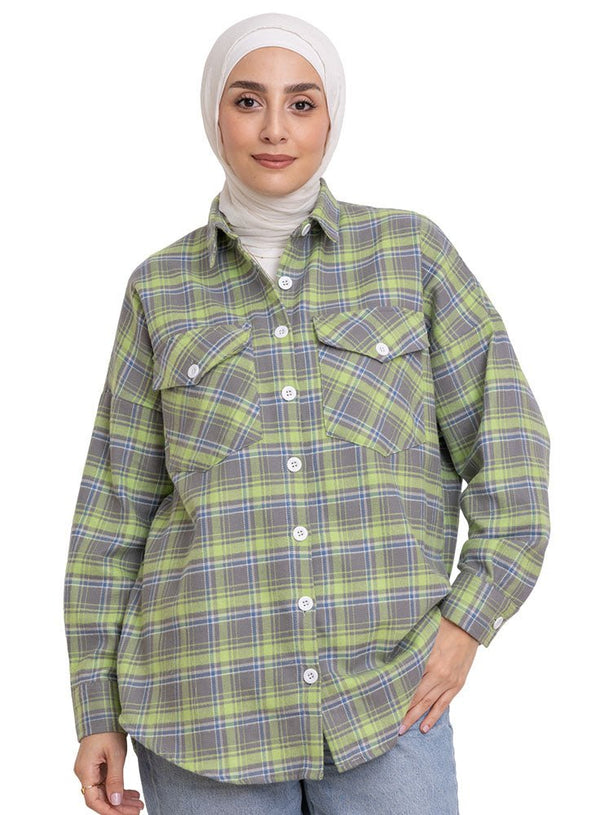 Checkered 3 Pocket Over - Size Shirt - Khotwh